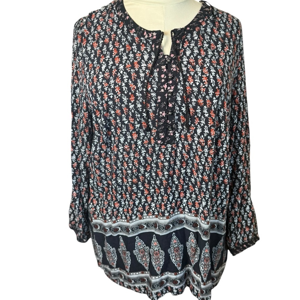 Ulla Popken Womens Plus Boho‎ Top 20/22 Bohemian Flowy Peasant Festival Neutral